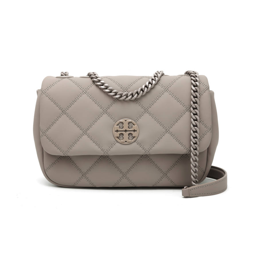TORY BURCH Willa Goatskin Handbag, Shoulder Bag Women's Elephant Gray