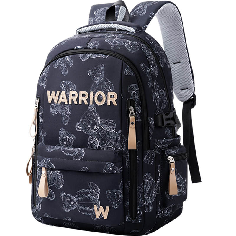 WARRIOR WARRIOR Nylon Fabric Backpack Regular Unisex Black/White