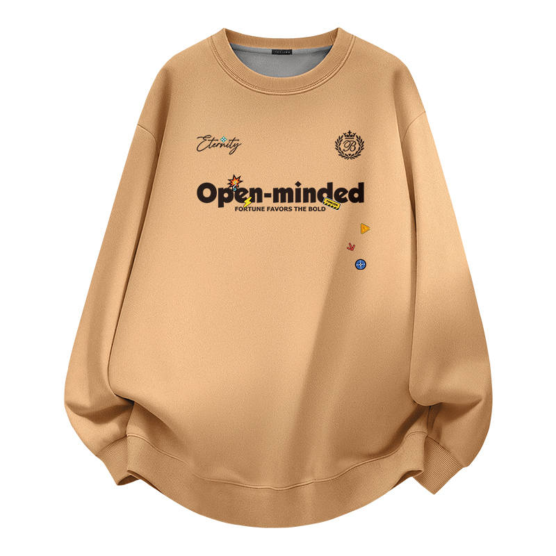 Tonlion Sweatshirts Unisex Crew Neck Thickened Regular