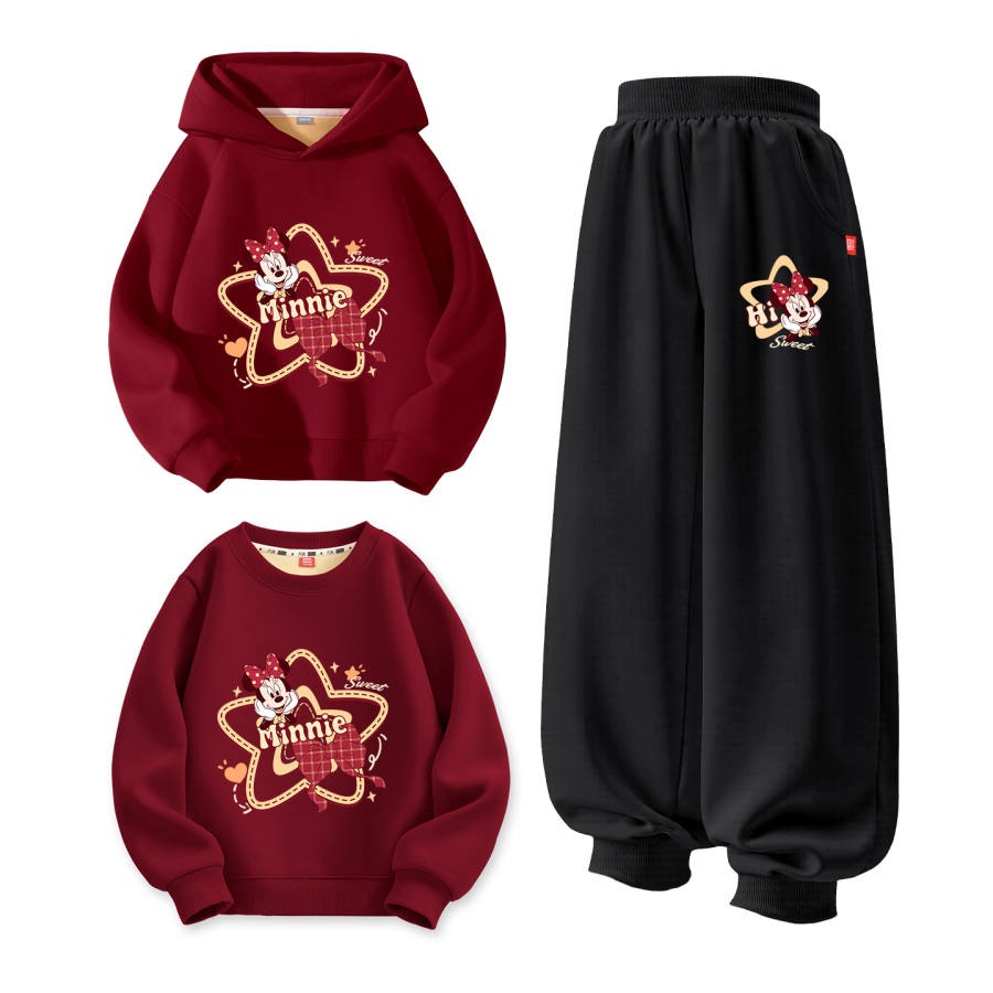 Disney Casual Sportswear Thickened And Fleece Lined Comfortable Soft Skin Friendly Thermal Set Of 3 Kids'