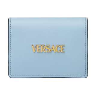 VERSACE Tag Cow Leather Wallet Women's Blue
