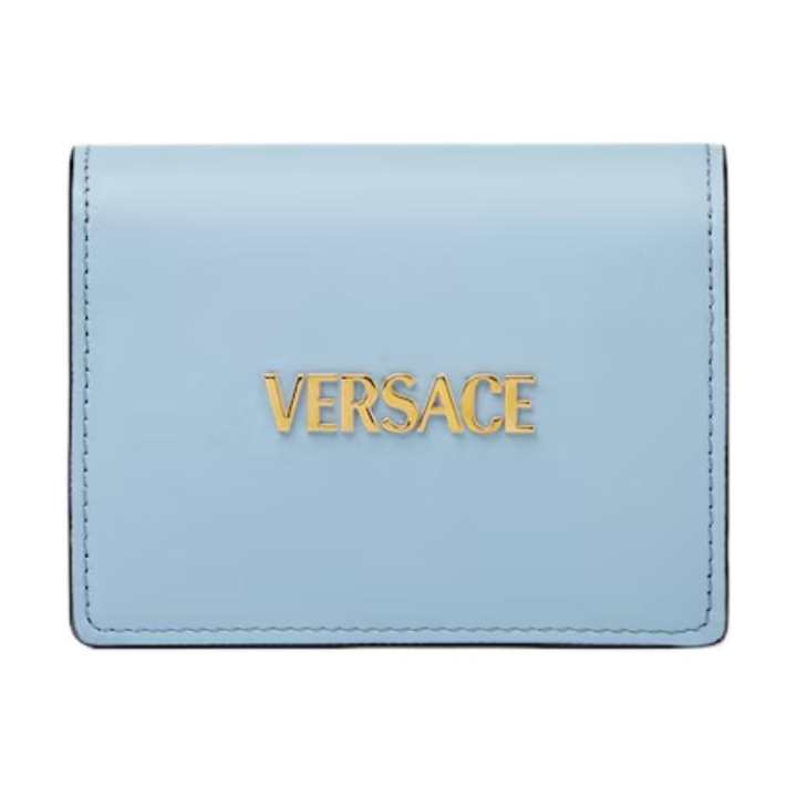 VERSACE VERSACE Tag Cow Leather Wallet Women's Blue