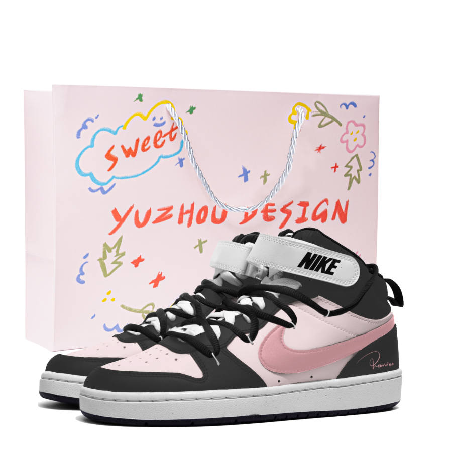 Nike Nike Court Borough2 Raspberry Shopping Bag Cushioning, Wear Resistant Mid top Skateboard Shoes Women's Black Pink