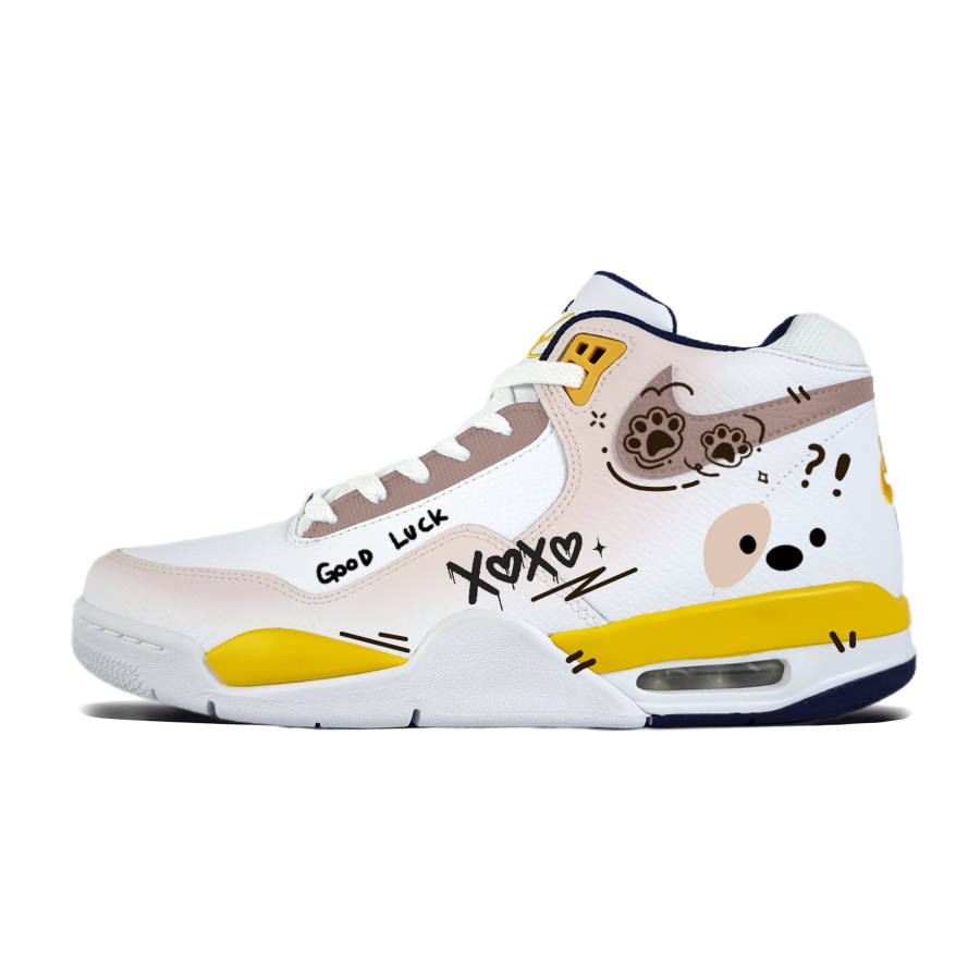 Nike Nike Flight Legacy Heart Check Wrapping, Wear Resistant And Non Slip Mid top Basketball Shoes Men's White Yellow