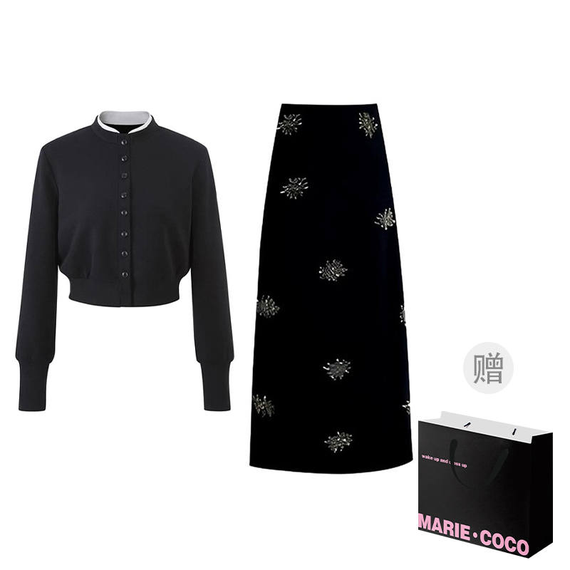 MARIE·COCO Two Piece Skirt Sets Women's Stand Collar Moderate Long