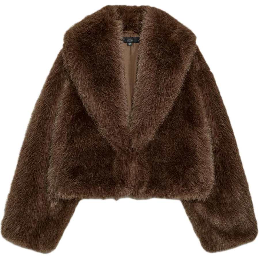 ZARA Velvet Jackets Women's Brown Lapel Moderate