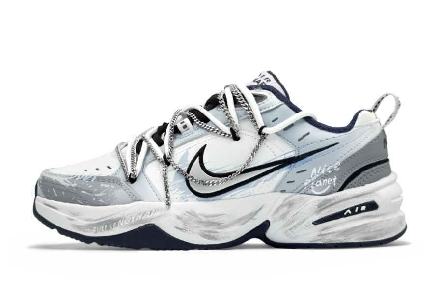 Nike Nike Air Monarch 4 Silver Gray Star Trail Leather Low top Chunky Sneakers Unisex White Blue