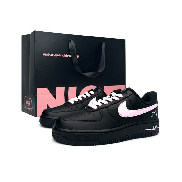 Nike Nike AIR FORCE 1 WILD Sweetheart Kitten Synthetic Leather Height Increasing Low top Skateboard Shoes Unisex Black Pink