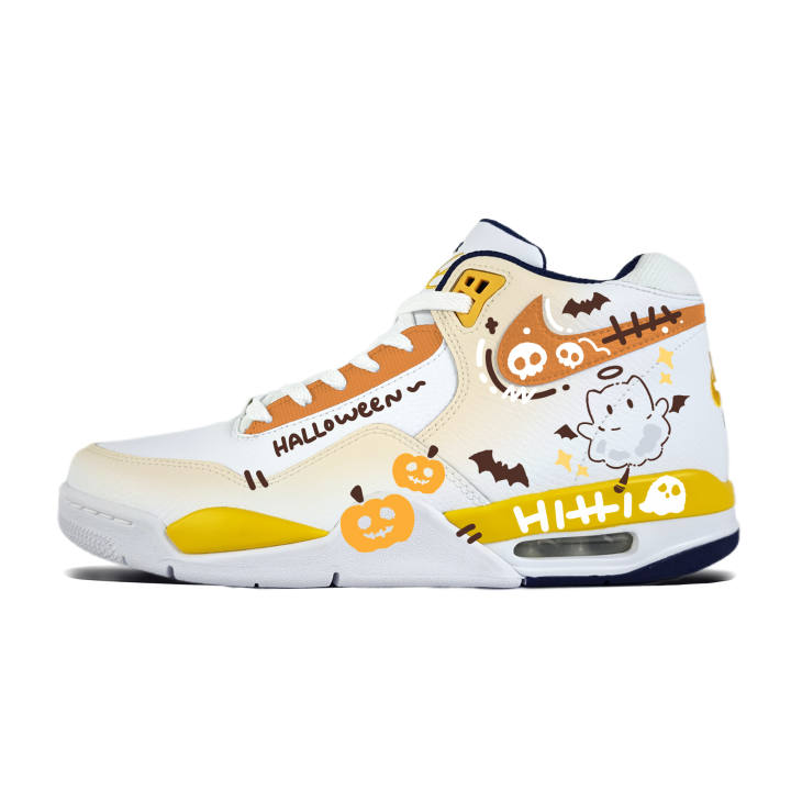Nike Nike Flight Legacy Ah, Pumpkin Head Wrapping, Wear Resistant And Non Slip Mid top Basketball Shoes Men's White Yellow