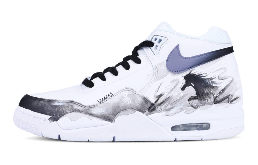 Nike Nike Flight Legacy Abrasion Resistant Slip Resistant Mid top Vintage Basketball Shoes Unisex Black White Purple