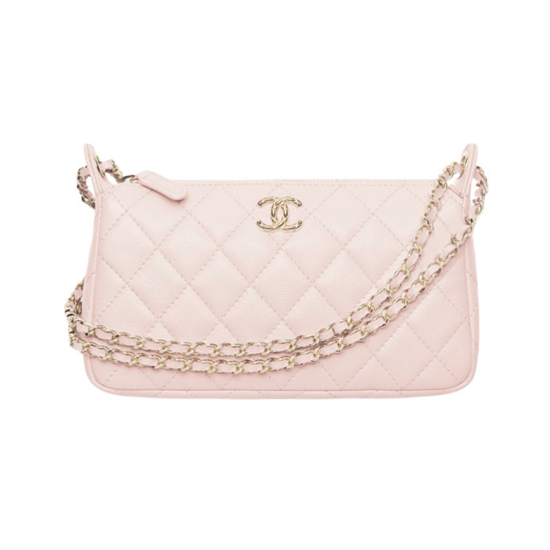 CHANEL Calfskin Shoulder Bag Women's Light Pink