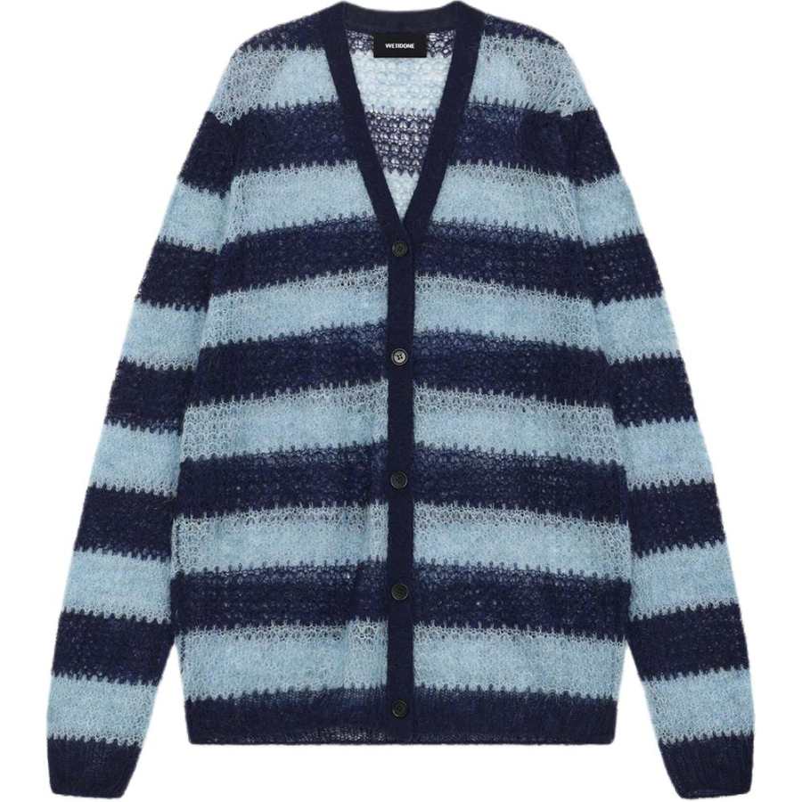 WE11DONE Knitwear Unisex Blue V Neck Moderate Cardigan
