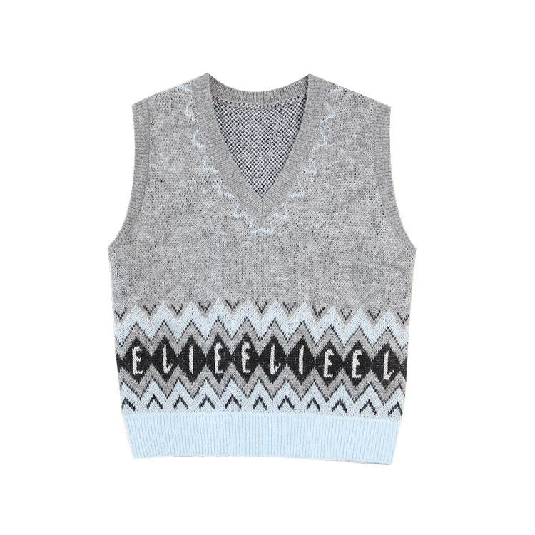 ELLE Vests Women's Medium Gray V Neck Moderate Knitted Fabric