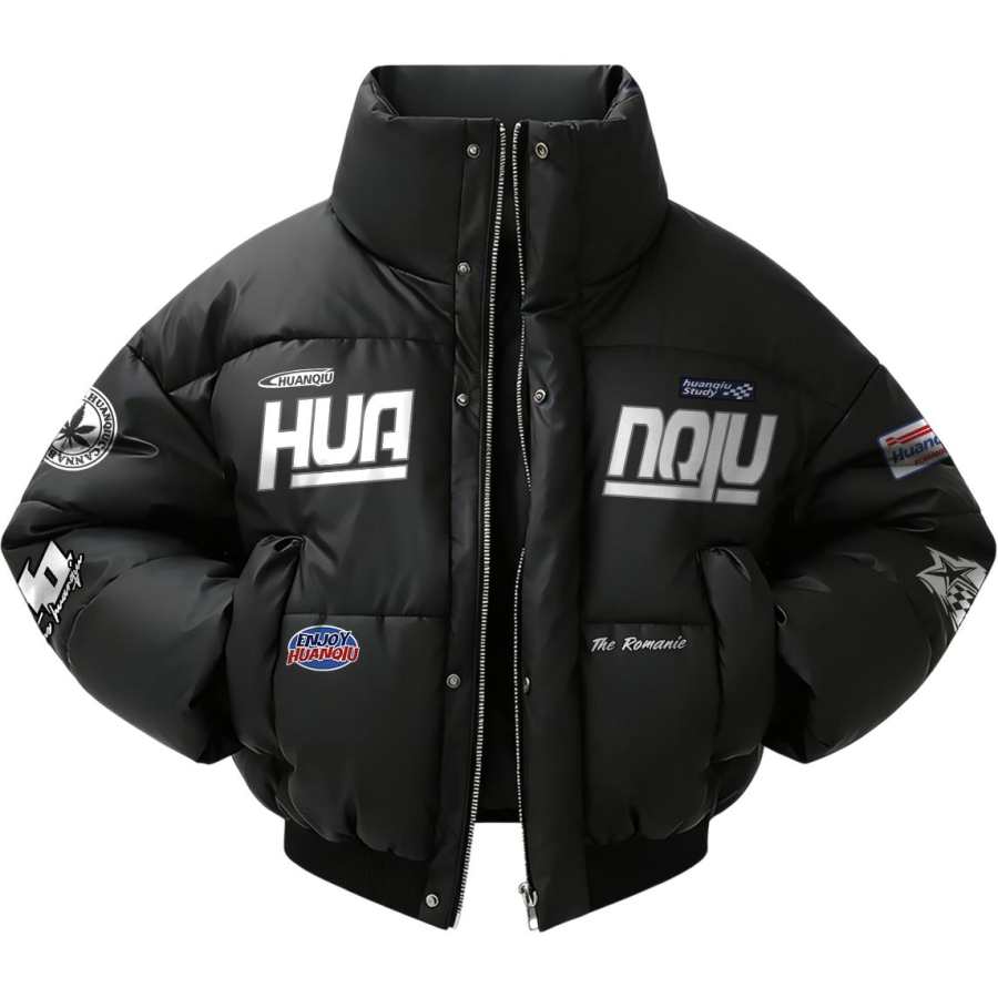 HUANQIU Puffer Jackets Unisex Stand Collar Thickened Padded Puffer Jacket