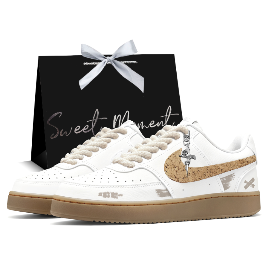Nike Nike Court Vision 1 Spruce Pine Wood Cushioning, Wear Resistant Low top Skateboard Shoes Men's White Brown