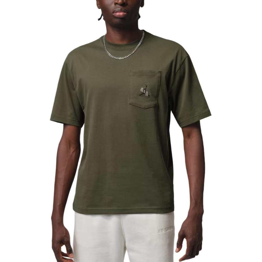 Jordan Jordan Air T Shirts Men's Khaki/Black Crew Neck Moderate