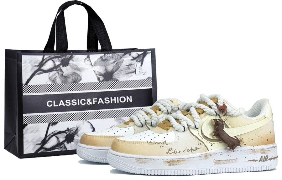 Nike Nike Air Force 1 Shopping Bag, Yueshan Li, Caramel Sweet Brown Cow Leather Abrasion Resistant Low top Skateboard Shoes