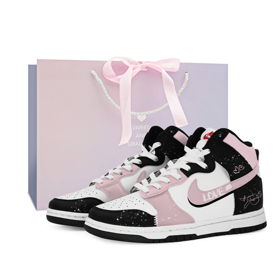 Nike Nike Dunk Thermal Cushioning Abrasion Resistant High top Skateboard Shoes Women's Black White Pink