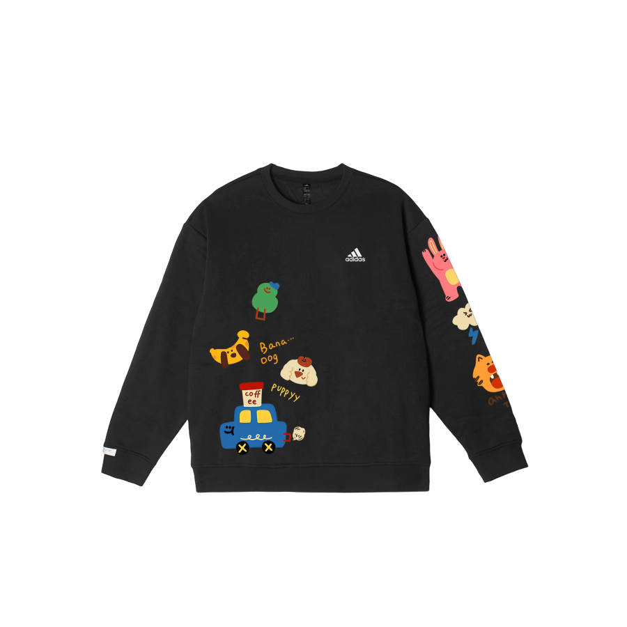 Adidas Adidas LABEL Sweatshirts Unisex Black Crew Neck Moderate