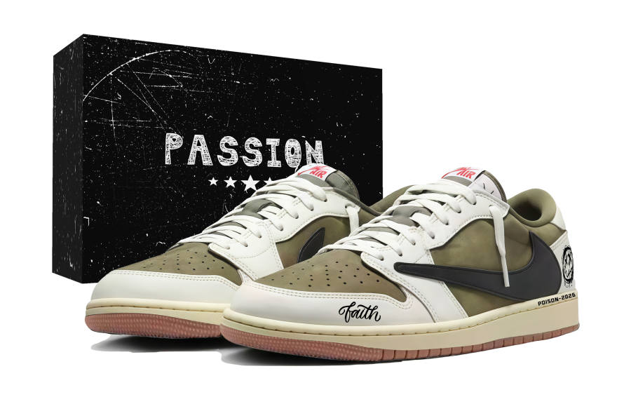 Jordan Travis Scott x Jordan Air Jordan 1 White Green Hook Box Classic And Versatile Abrasion Resistant Low top