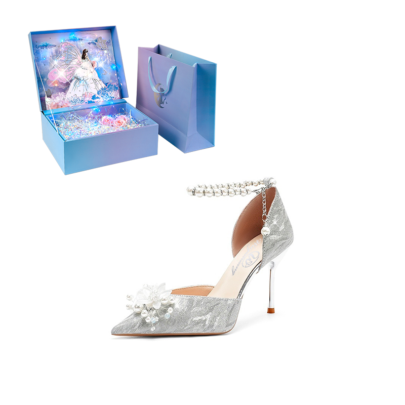 WUGUNIANG Pu Slim Heel High Heels Women's Silver