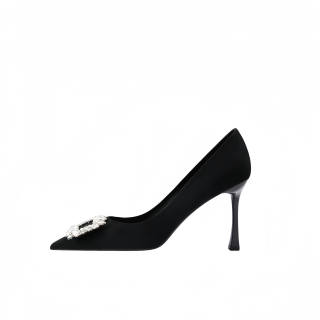 WUGUNIANG Pu Slim Heel High Heels Women's Black