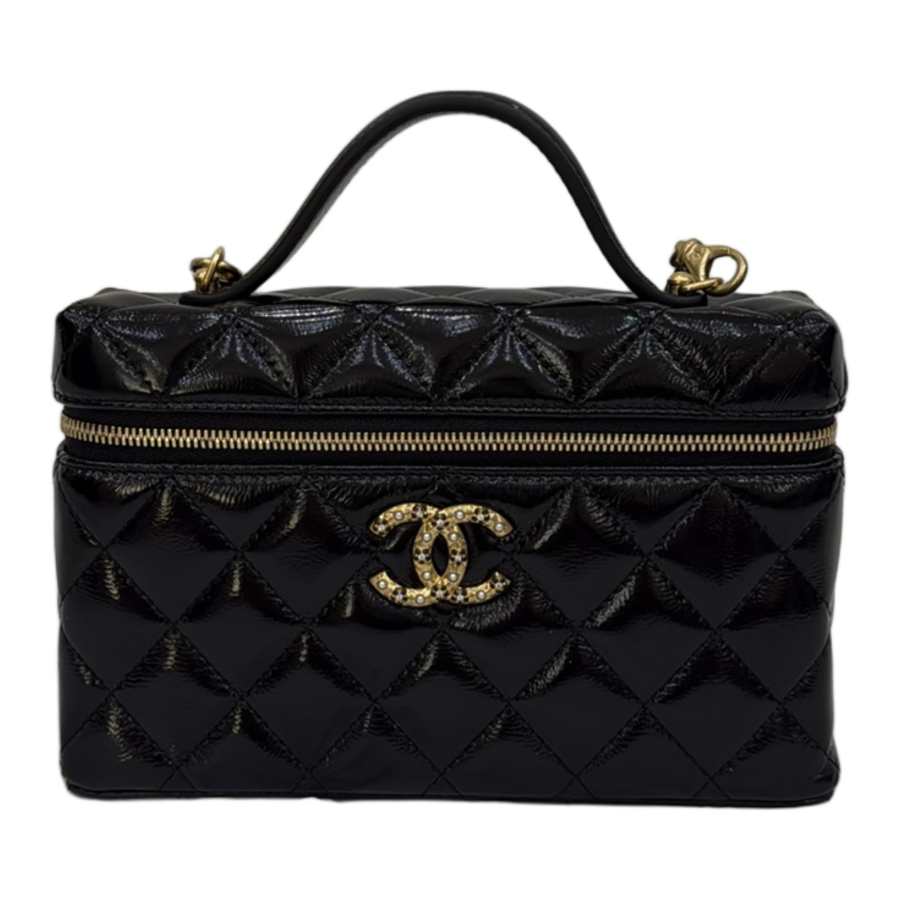 CHANEL Sheepskin Material Gold Metal Crossbody Handbag Women's Black