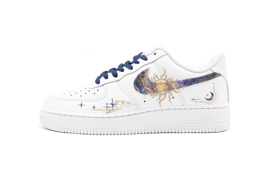 Nike Nike Air Force 1 Gilded Starry Sky Low top Skateboard Shoes Unisex Blue White Gold