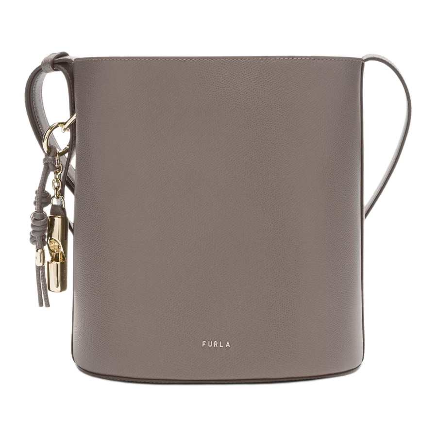 Furla Textured Leather Shoulder Bag Small Women's Urban Gray