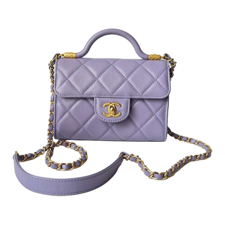 CHANEL Classic Flap CF Calfskin Crossbody Handbag Mini Women's Purple