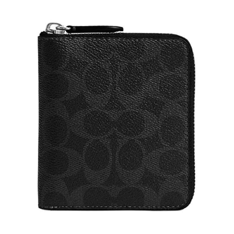 COACH SignatureCanvas Coated Canvas With Calfskin Coin Purse, Card Holder Mini Unisex Black
