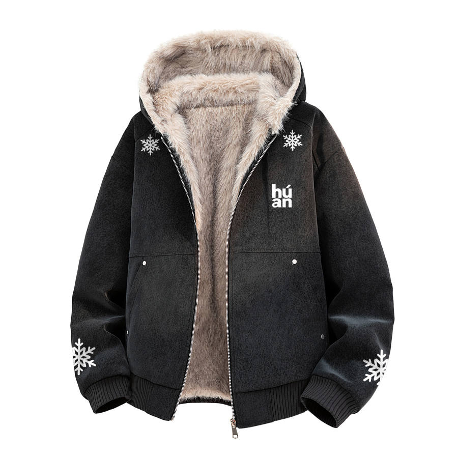 HUANQIU Puffer Jackets Unisex Hooded Fleece Lined Puffer Jacket
