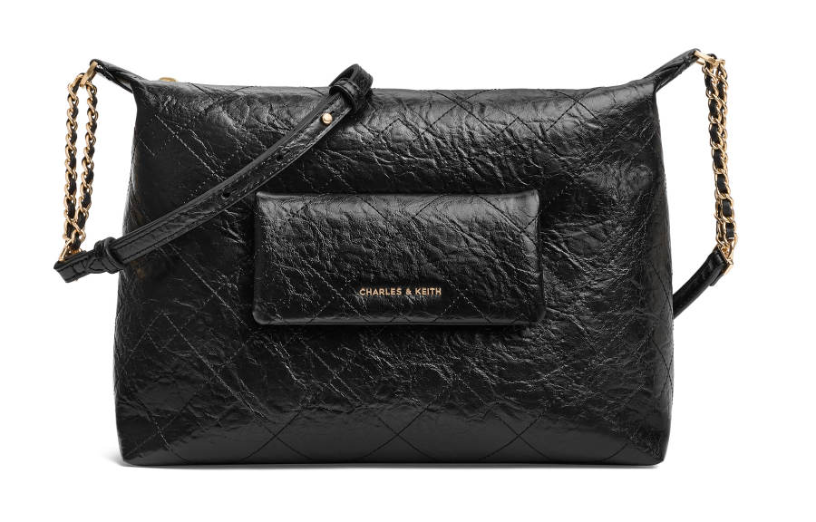 CHARLES&KEITH Pu Shoulder Bag Medium Women's Black/Cream Milk White