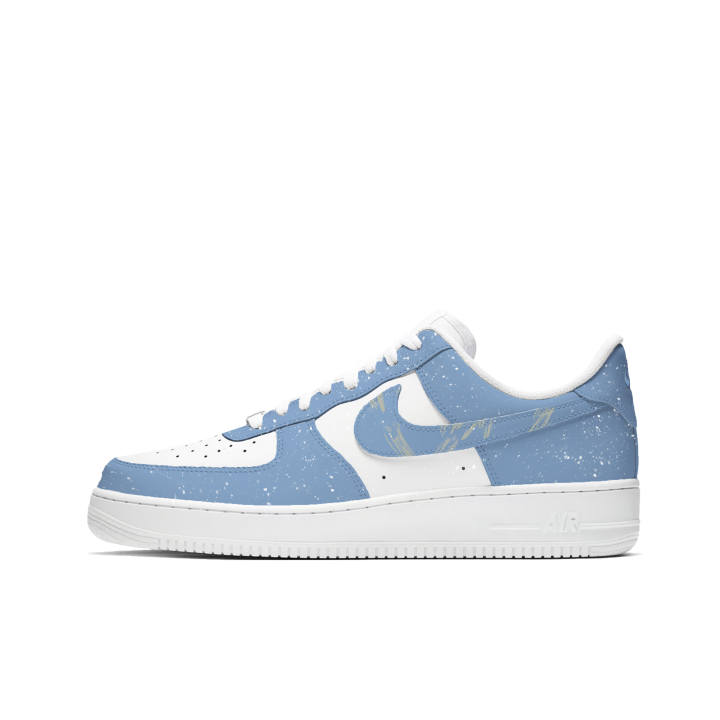 Nike Nike Air Force 1 Ice Blue Gold, Premium, Vintage, Campus Style, Hand Drawn Graffiti Leather Cushioning Slip Resistant