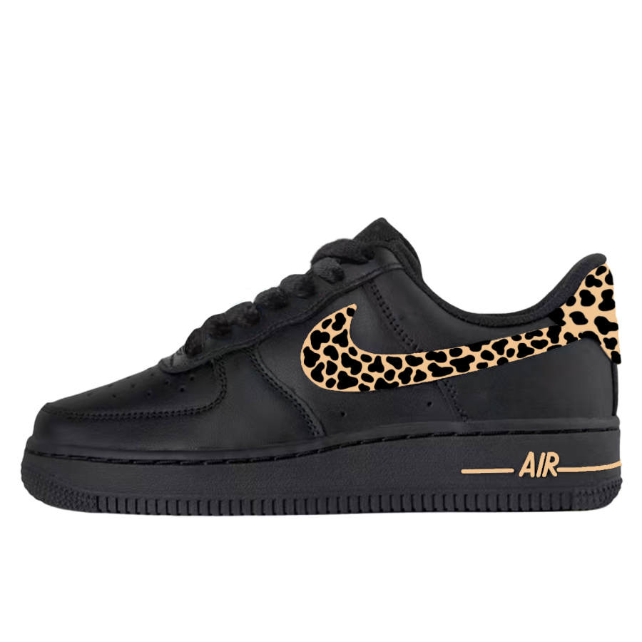 Nike Nike Air Force 1 Black Gold Leopard Print Slip Resistant Abrasion Resistant Low top Skateboard Shoes Unisex