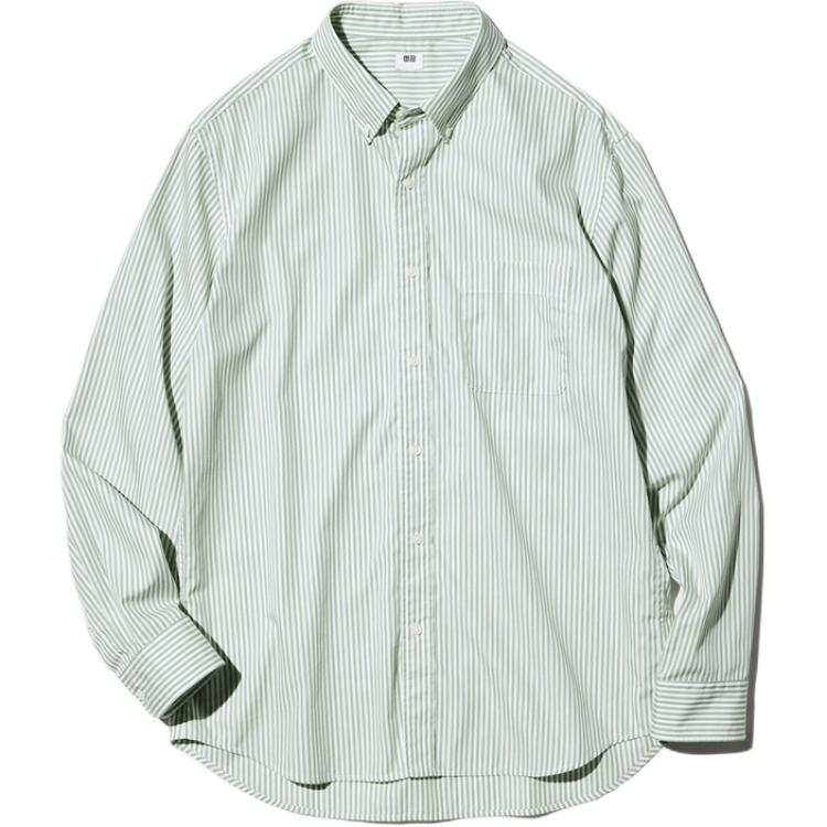UNIQLO Shirts Unisex Emerald Green Pointed Collar Moderate