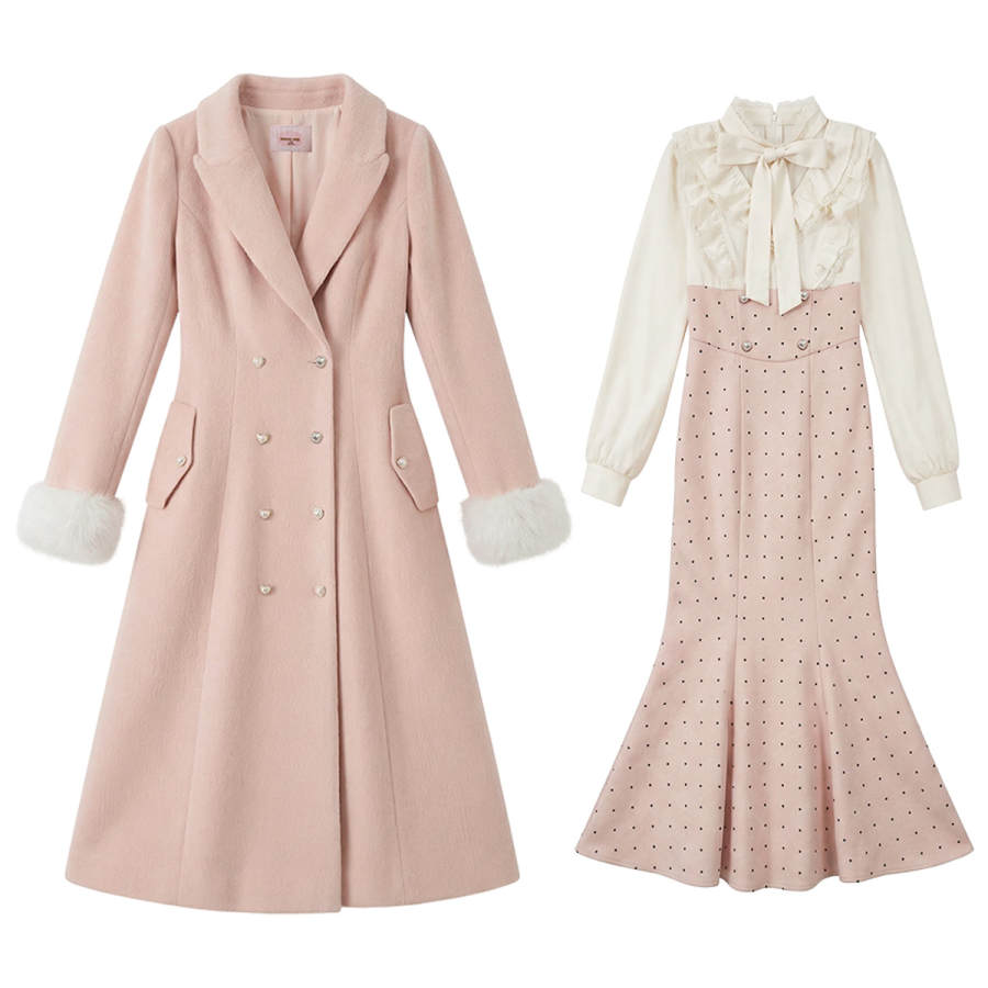 FABRIC PIG Two Piece Skirt Sets Women's Suit Collar Moderate Long