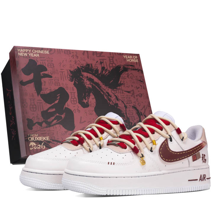Nike Nike Air Force 1 Blessing Arrives, Box Abrasion Resistant Low top Skateboard Shoes Unisex White Red