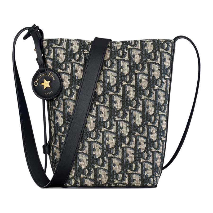 DIOR Diorstar Fabric With Cow Leather Bucket Bag, Shoulder Bag Mini Women's Blue