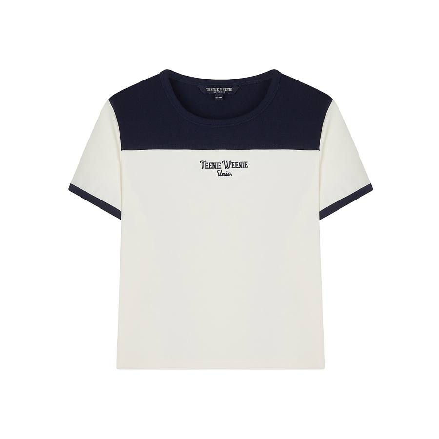 Teenie Weenie T Shirts Women's Navy Blue Crew Neck Moderate Straight Fit