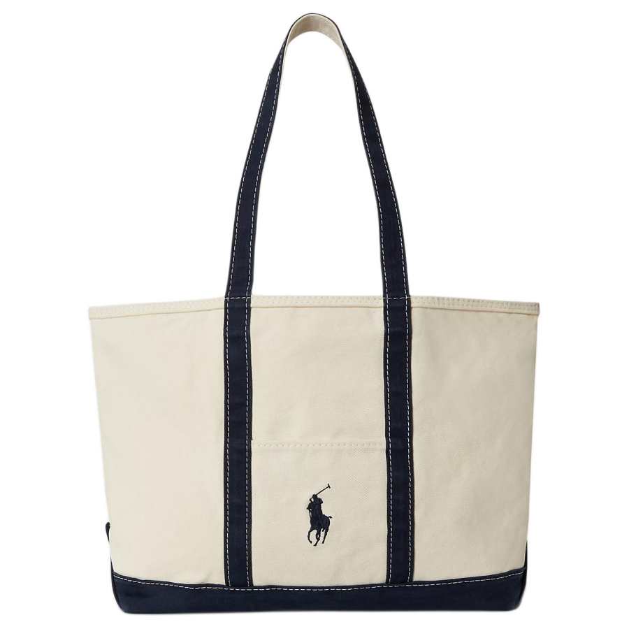 Polo Ralph Lauren Cotton Handbag Large Men's Cream & Navy Cyan