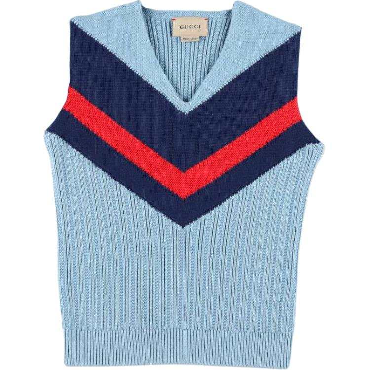 GUCCI Vest Kids' Apparel Rib Stitch Cotton Vest Blue Kids'