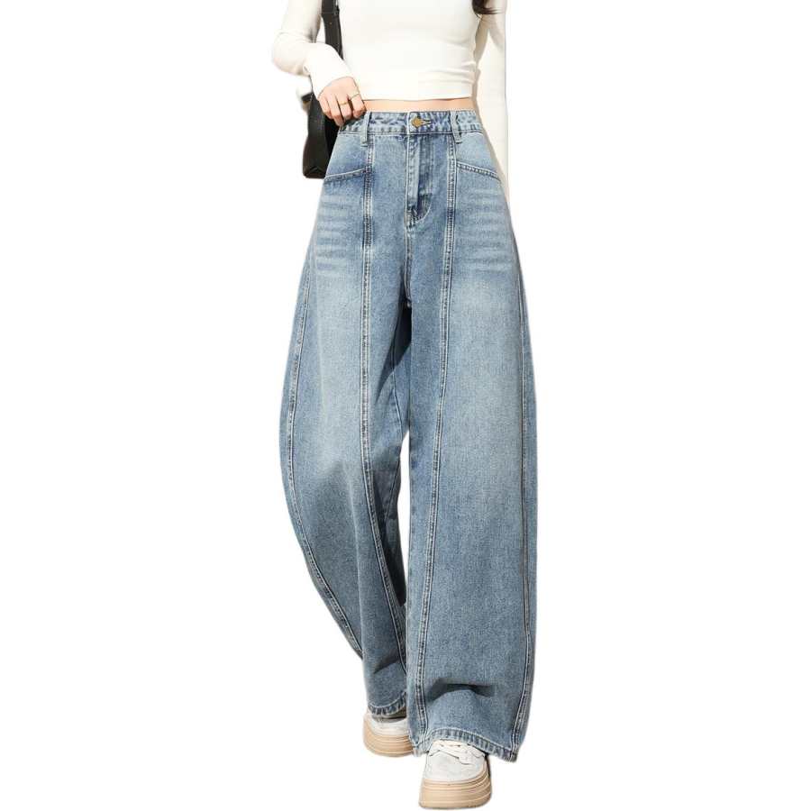 Tonlion Jeans Women's Medium Blue Thickened And Fleece Lined Wide Leg Pants