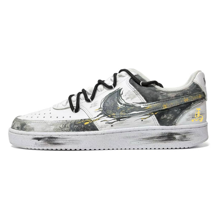Nike Nike Court Vision 1 Leaping Ahead Slip Resistant Abrasion Resistant Low top Skateboard Shoes Unisex Gray White