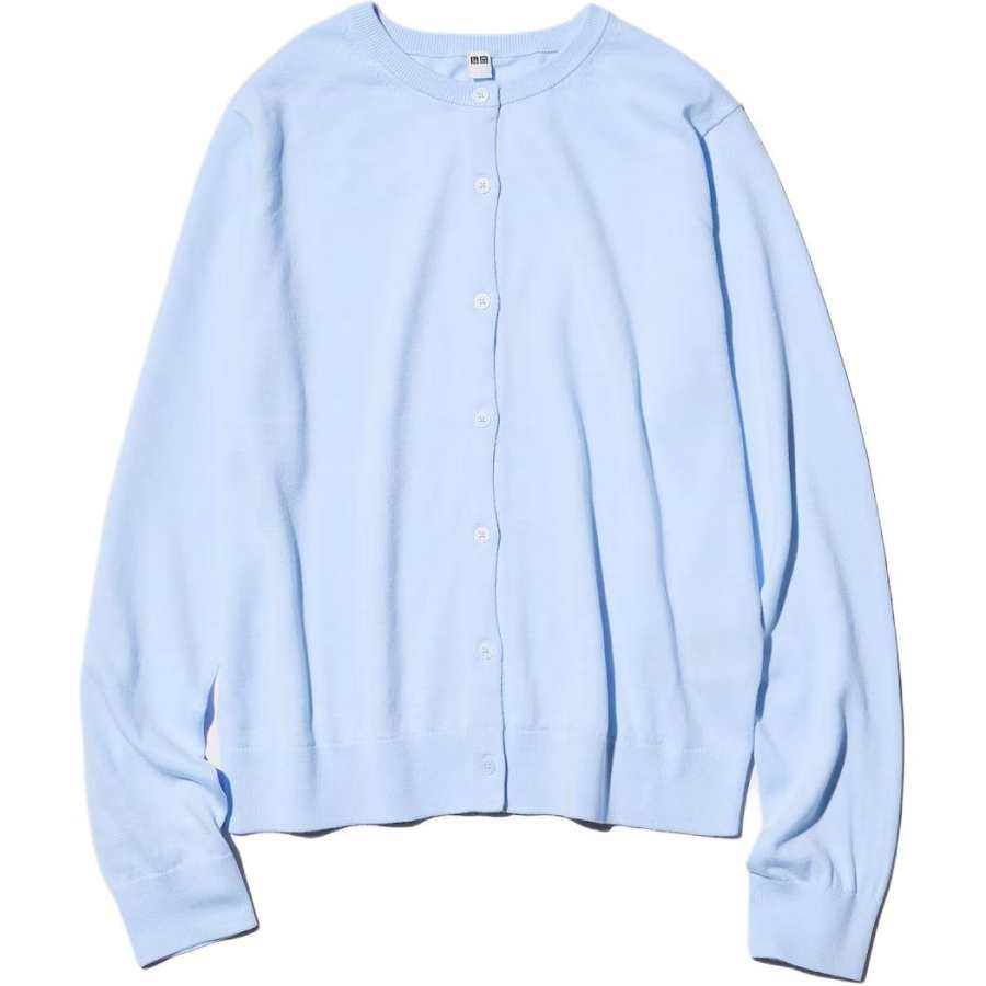 UNIQLO Knitwear Women's Light Blue Crew Neck Moderate Cardigan