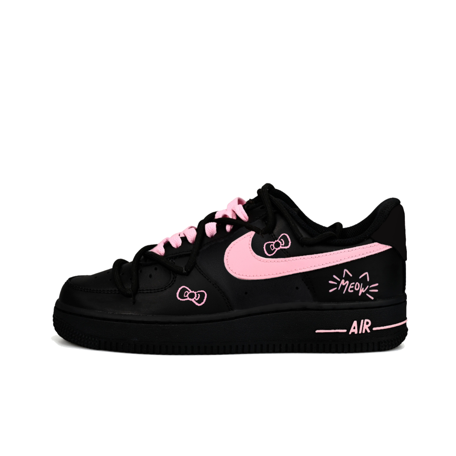 Nike Nike Air Force 1 Butterfly Kitten Leather Abrasion Resistant Slip Resistant Low top Skateboard Shoes Women's Black Pink
