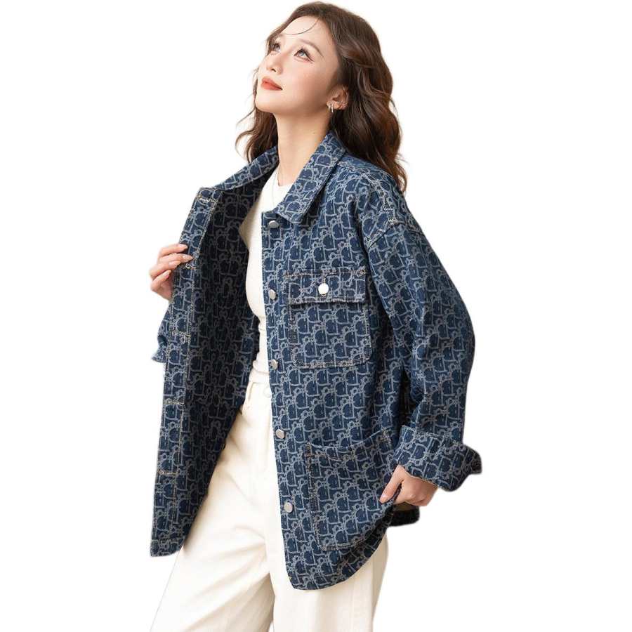 Tonlion Denim Jackets Women's Blue Tone Lapel Moderate Straight Fit