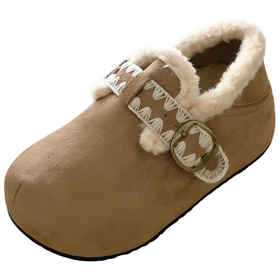 JBBCN Maillard Style Color Fully Enclosed, Thickened And Fleece Lined Cork Sole, Commute Casual Versatile Fuzzy