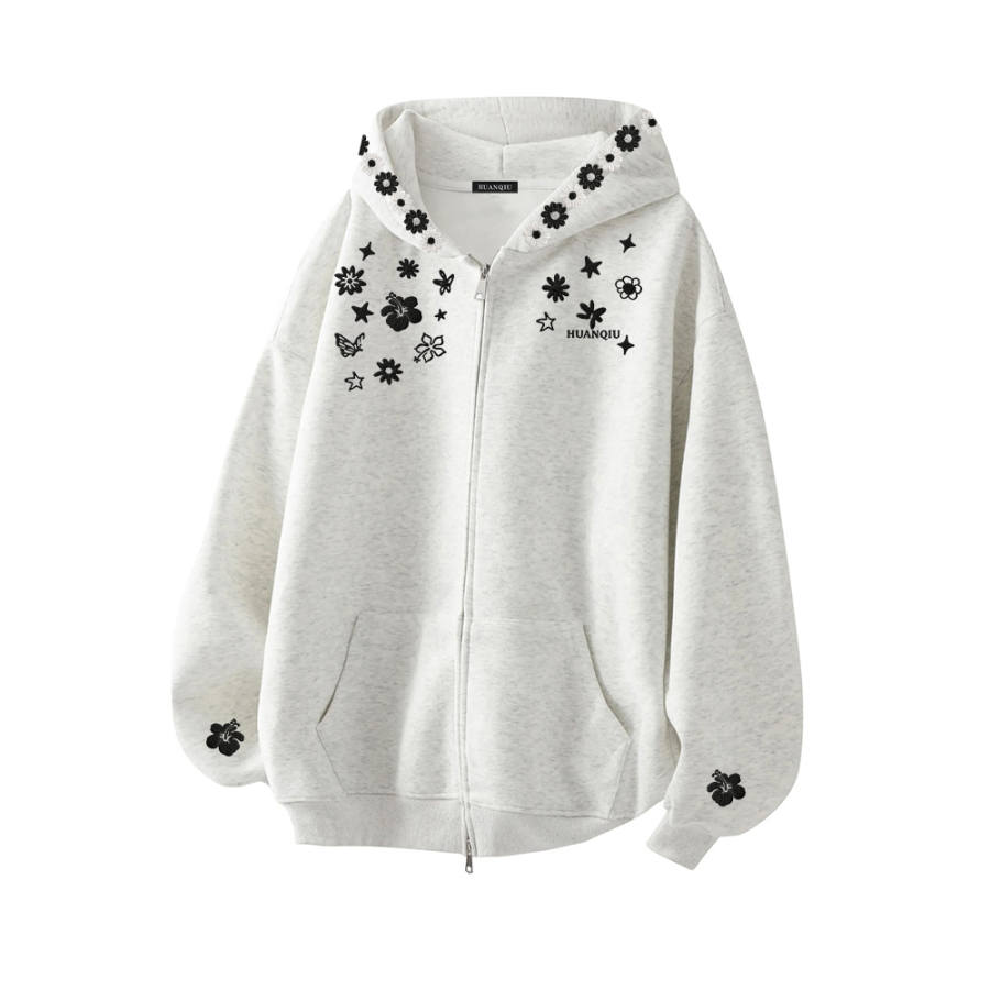 HUANQIU Sweatshirts Unisex Hooded Thickened Cardigan