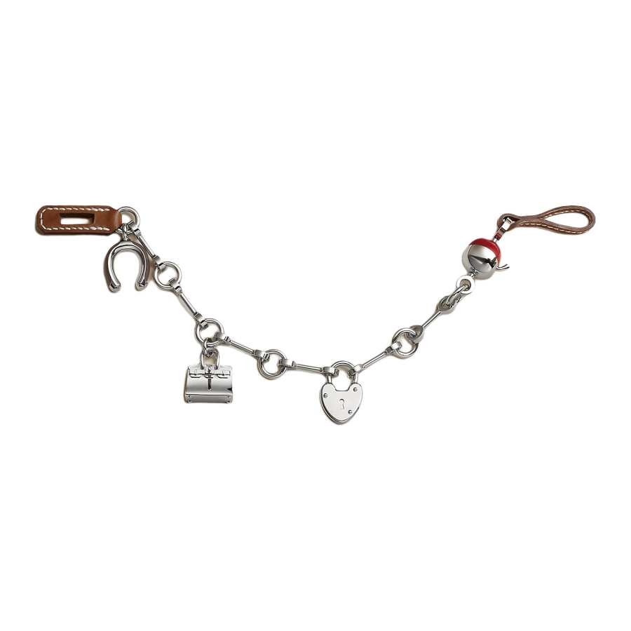 HERMES Silver Tone Buckle Metal With Calfskin Bag Accessory Women's Tawny & Red Heart Red